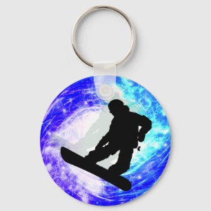 Snowboarder in Whiteout Key Ring