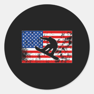 Snowboarder Jumping Usa American Flag Snowboarding Classic Round Sticker