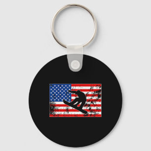 Snowboarder Jumping Usa American Flag Snowboarding Key Ring