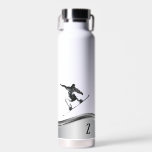 Snowboarder Monogram Silver Snowboard  Water Bottle<br><div class="desc">This design may be personalised in the area provided by changing the photo and/or text. Or it can be customised by clicking Personalise this Template and then choosing the click to customise further option and delete or change the colour of the background, add text, change the text colour or style,...</div>