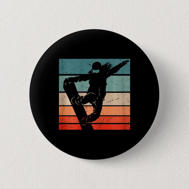 Snowboarder Mountains Ski Slope Retro Snowboarding 6 Cm Round Badge (Front)