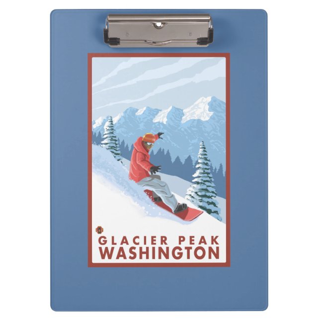 Snowboarder Scene - Glacier Peak, Washington Clipboard (Front)
