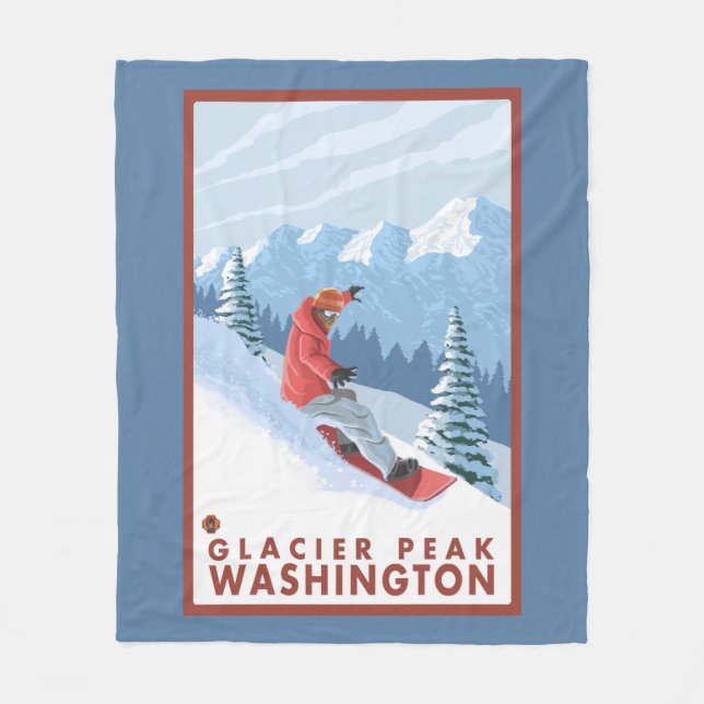 Snowboarder Scene - Glacier Peak, Washington Fleece Blanket (Front)
