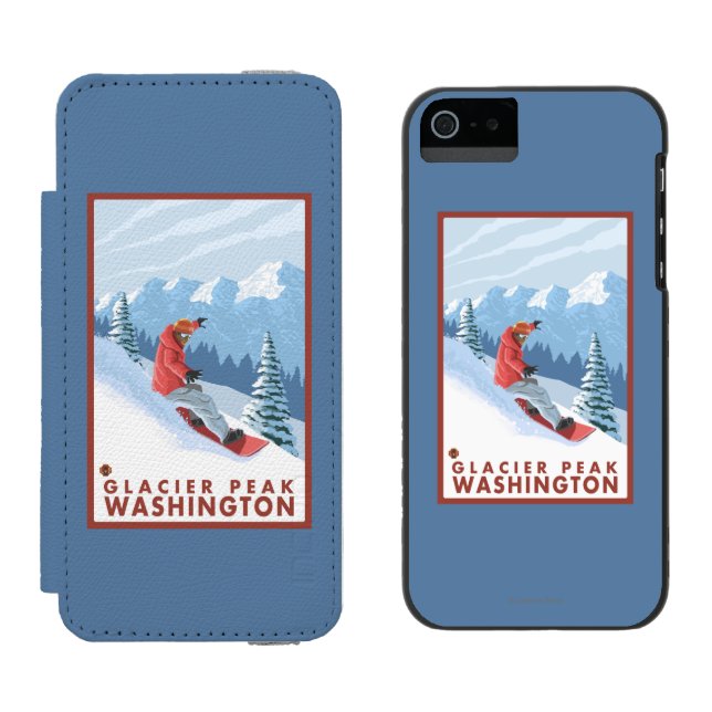 Snowboarder Scene - Glacier Peak, Washington Incipio iPhone Wallet Case (Side by Side)