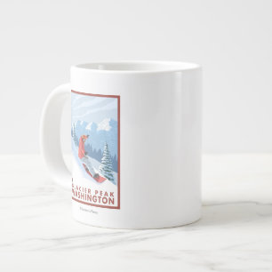 Snowboarder Scene - Glacier Peak, Washington Large Coffee Mug