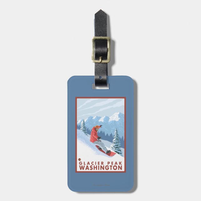 Snowboarder Scene - Glacier Peak, Washington Luggage Tag (Front Vertical)