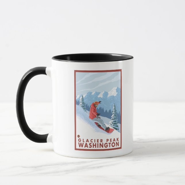 Snowboarder Scene - Glacier Peak, Washington Mug (Left)