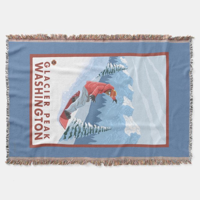 Snowboarder Scene - Glacier Peak, Washington Throw Blanket (Front)