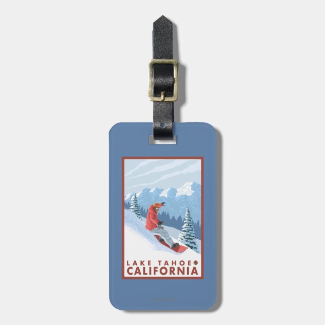 Snowboarder Scene - Lake Tahoe, California Luggage Tag (Front Vertical)