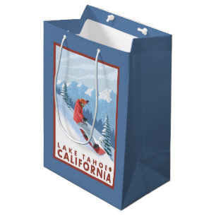 Snowboarder Scene - Lake Tahoe, California Medium Gift Bag