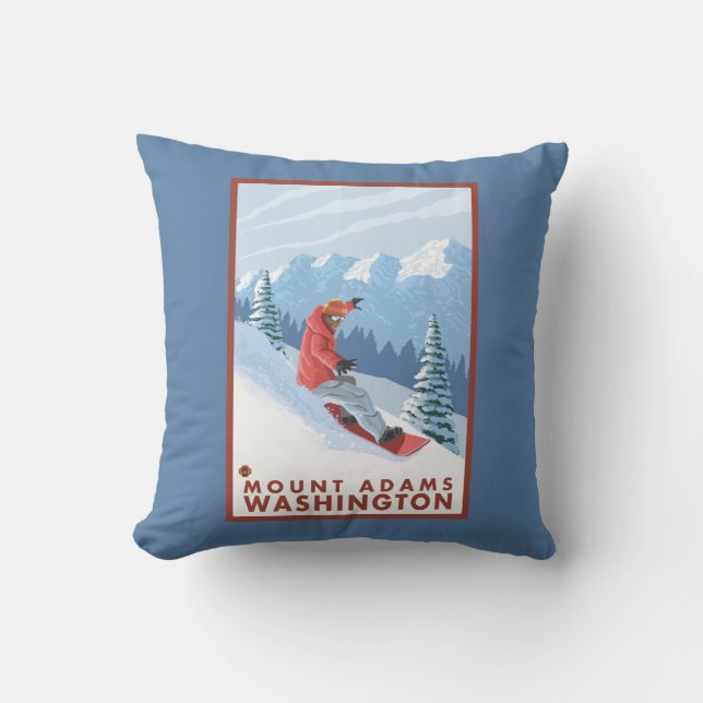 Snowboarder Scene - Mount Adams, Washington Cushion (Front)