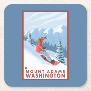 Snowboarder Scene - Mount Adams, Washington Square Paper Coaster