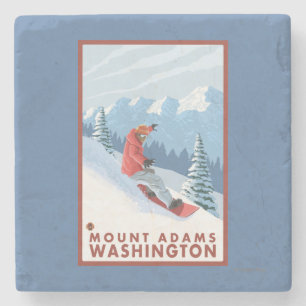 Snowboarder Scene - Mount Adams, Washington Stone Coaster
