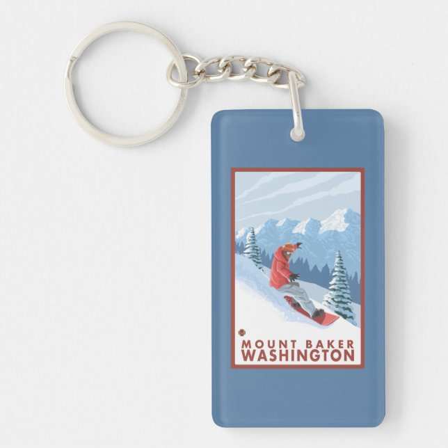 Snowboarder Scene - Mount Baker, Washington Key Ring (Front)