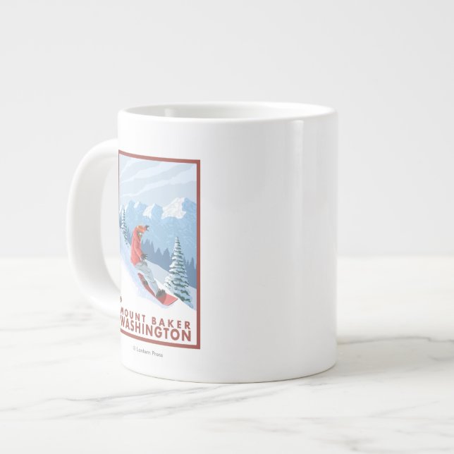Snowboarder Scene - Mount Baker, Washington Large Coffee Mug (Front Left)