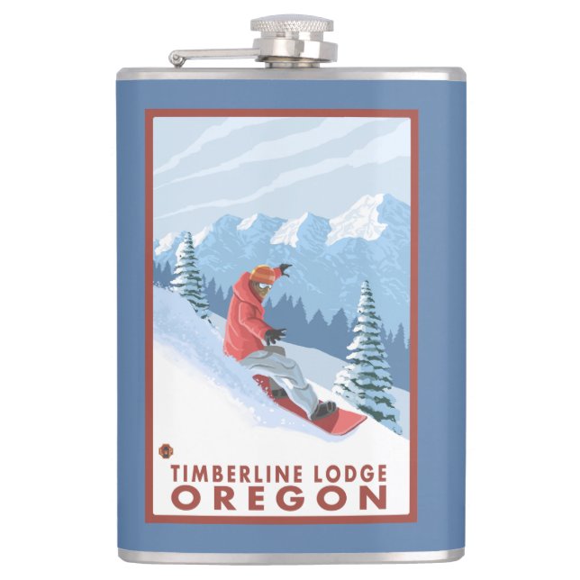 Snowboarder Scene - Timberline Lodge, Oregon Hip Flask (Front)