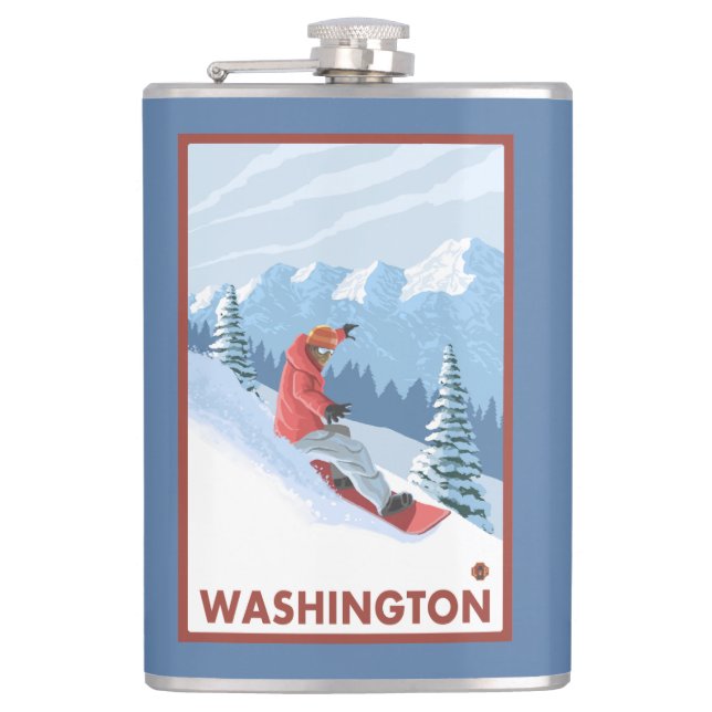 Snowboarder Scene - Washington Hip Flask (Front)