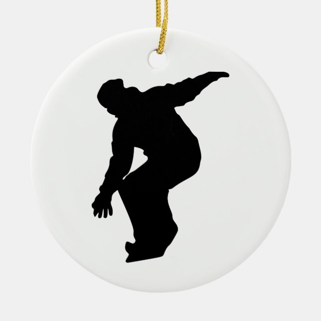 Snowboarder Silhouette Ceramic Tree Decoration (Front)