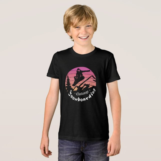Snowboarder Silhouette Over Mountain Sunset Tri-Blend Shirt (Front Full)