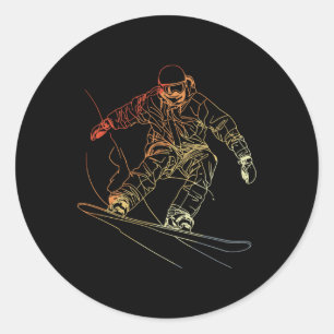 Snowboarder Sketch Vintage Alpine Snowboarding  Classic Round Sticker