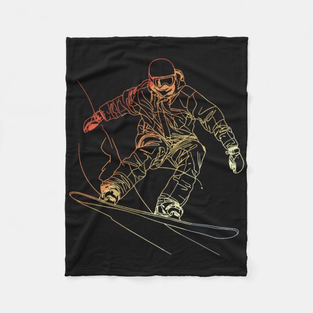 Snowboarder Sketch Vintage Alpine Snowboarding  Fleece Blanket (Front)
