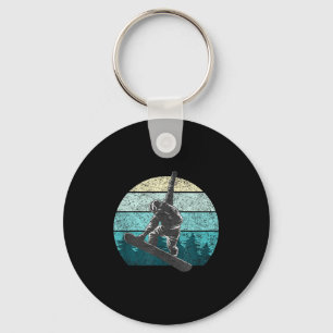 Snowboarder ski vintage sunset mountains loves key ring