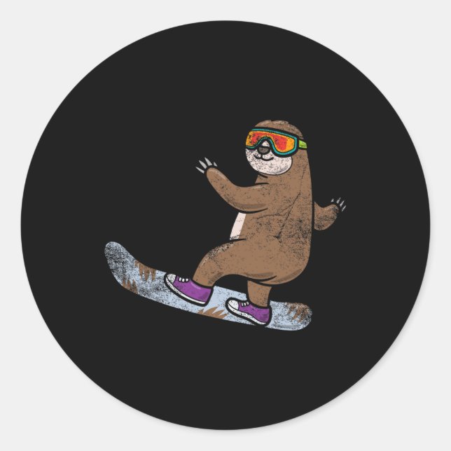 Snowboarder Sloth Lover Snowboarding Snow Winter S Classic Round Sticker (Front)