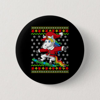 Snowboarder Unicorn Santa Snowboarding Christmas S 6 Cm Round Badge