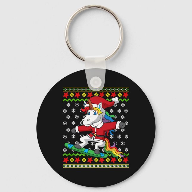 Snowboarder Unicorn Santa Snowboarding Christmas S Key Ring (Front)