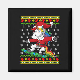 Snowboarder Unicorn Santa Snowboarding Christmas S Magnet