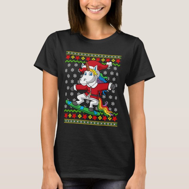 Snowboarder Unicorn Santa Snowboarding Christmas S T-Shirt (Front)