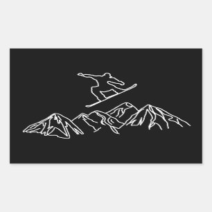 Snowboarders in the mountains rectangular sticker