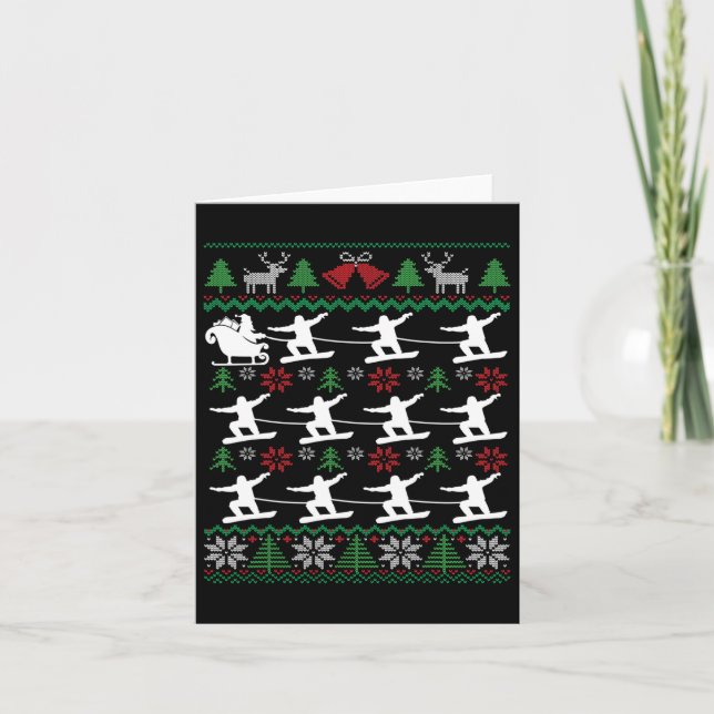 Snowboarders Pulling Santa Snowboarding Christmas  Card (Front)