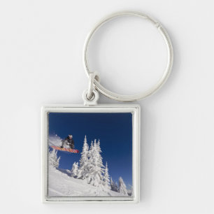Snowboarding action at Whitefish Mountain Resort Key Ring