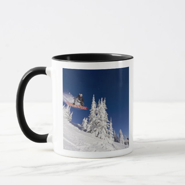 Snowboarding action at Whitefish Mountain Resort Mug (Left)