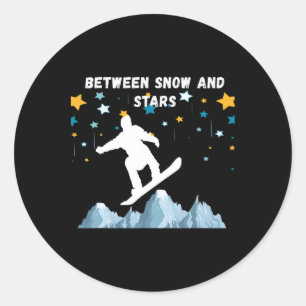 Snowboarding And Stars Classic Round Sticker