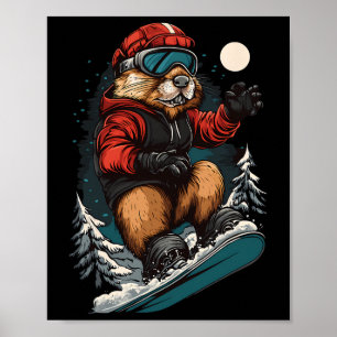 Snowboarding Animals- Beaver On A Snowboard Snowbo Poster