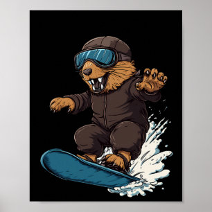 Snowboarding Animals- Beaver On A Snowboard Snowbo Poster