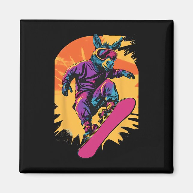 Snowboarding Animals- Donkey On A Snowboard Snowbo Magnet (Front)