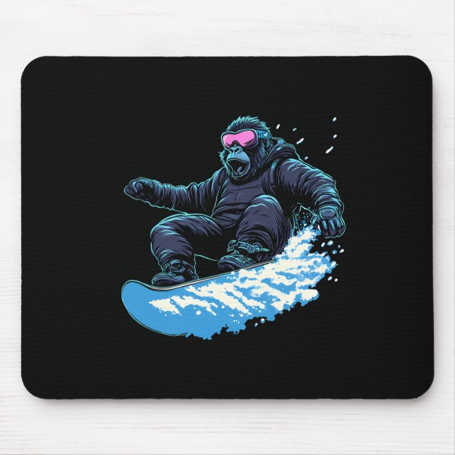Snowboarding Animals- Gorilla On A Snowboard Snowb Mouse Pad (Front)