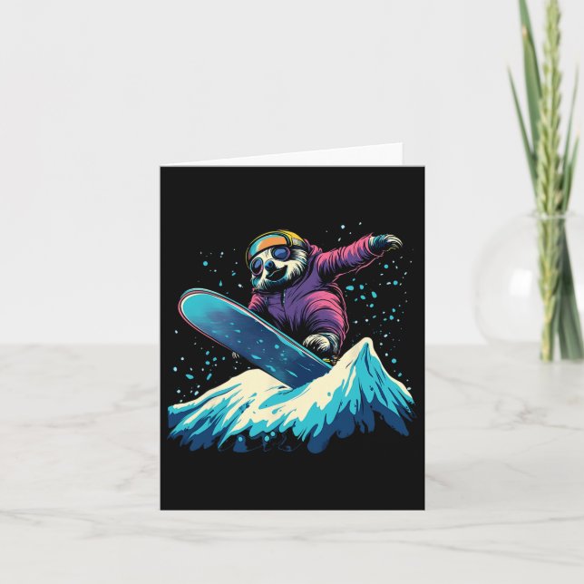 Snowboarding Animals- Sloth On A Snowboard Snowboa Card (Front)