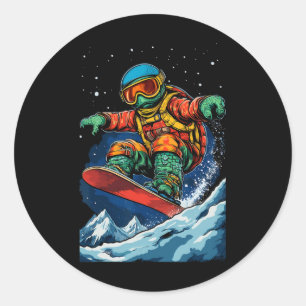 Snowboarding Animals- Turtle On A Snowboard Snowbo Classic Round Sticker