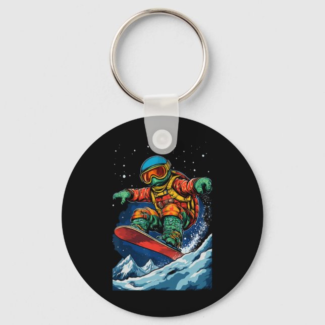 Snowboarding Animals- Turtle On A Snowboard Snowbo Key Ring (Front)