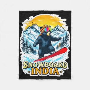 Snowboarding Bear In Scenic India  Fleece Blanket