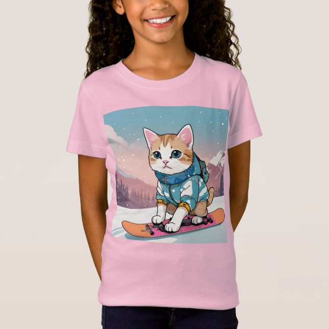 Snowboarding Cat Anime Adventure T-Shirt (Front)