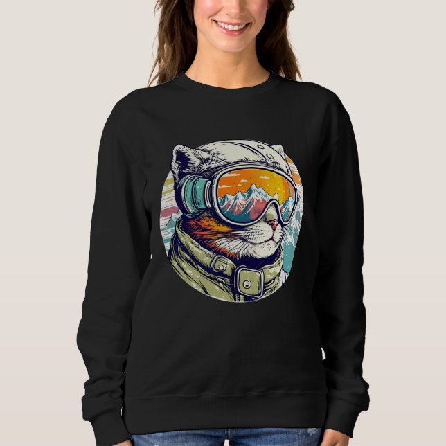 Snowboarding Cat Cool Snowboarder or Skier Mountai Sweatshirt (Front)