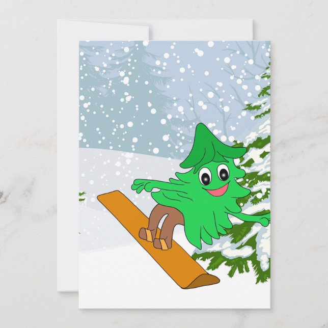 Snowboarding Christmas Tree Holiday Card (Front)