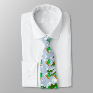 Snowboarding Christmas Tree Tie