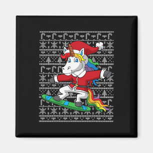 Snowboarding Christmas Unicorn Santa Claus Snowboa Magnet