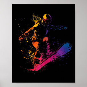 Snowboarding Colour Paint Splash Snowboarder Downh Poster